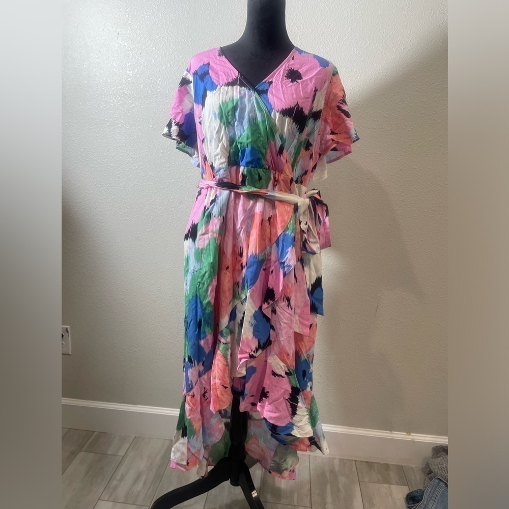 AVA and VIV Colorful Floral Wrap Dress- Size 1X